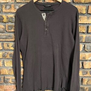 Wings Horns Knit Henley T Shirt Mens Large Long Sleeve Cotton Thermal Mid Layer